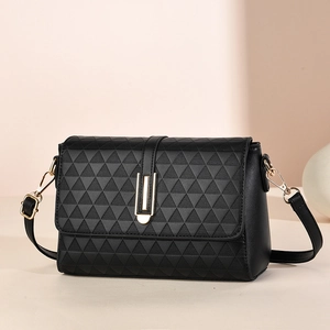 Borsa a Tracolla da Donna in Pelle PU con Goffratura Geometrica a Triangolo Borsa a Spalla alla Moda Urbana con Fibbia Dorata
