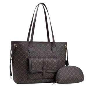 Ensemble sac cabas monogramme marron tendance avec pochette assortie et bandoulière