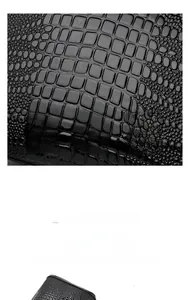 Detail of black crocodile texture faux leather material showcasing soft feel and large capacity