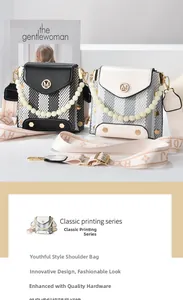Detail of crossbody bag with checkerboard pattern and luxury pearl chain strap