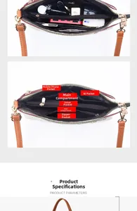 Detailed diagram of women's vintage tote bag interior pockets and storage sections
