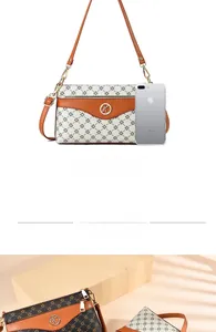 Detail view of mini crossbody bag with leather texture and metal K logo compared to phone