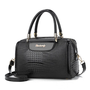 Women Handbag Crocodile Pattern PU Leather Crossbody Boston Bag With Double Handle And Adjustable Shoulder Strap