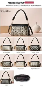 Detailed view of women's printed crossbody bag dimensions 23x9x15cm with multiple patterns