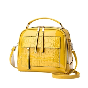 Retro yellow tote bag with stone pattern texture and adjustable shoulder strap for women