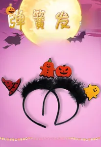 Cerchietto per Halloween con zucca, fantasma e cappello da strega con piume