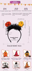 Tabella taglie dettagliata per cerchietti di Halloween con zucca e piccoli fantasmi