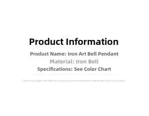 Detailed specifications for iron Christmas bells listing material and product size info