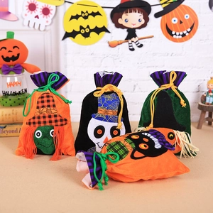 Halloween Drawstring Candy Bag Velvet Gift Bag For Kids Party Favors Pumpkin Witch Skeleton Black Cat Treat Pouch Decoration
