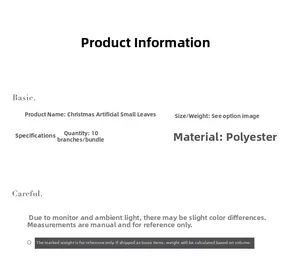 Polyester artificial Christmas leaves specifications showing 10 branches per bundle