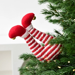 Christmas Elf Hat Legs Tree Decorations Plush Sequin Elf Hat Boots Sprays Stakes Holiday Party Christmas Tree Ornaments