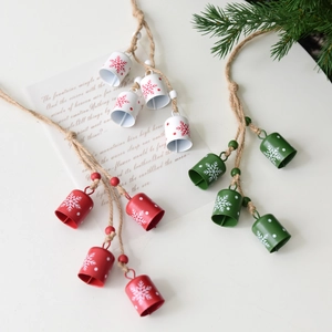 Christmas Iron Bell String Hanging Ornaments Metal Snowflake Pattern Rustic Hemp Rope Bells Holiday Tree Decoration