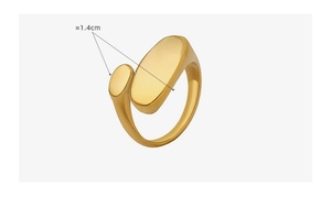 Detail view of 18k gold-plated geometric ring showing the 1.4cm height dimension
