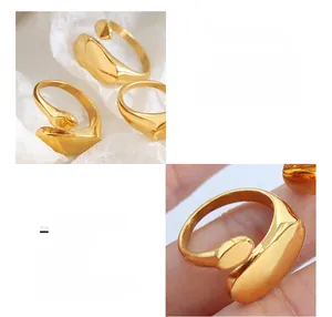 Detail showing irregular geometric 18k gold-plated titanium steel rings for women