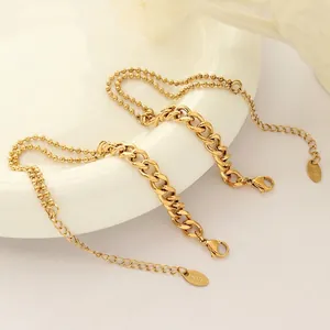 Double-layered 18k gold plated stainless steel bead bracelet with lobster clasp for women
