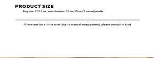 Detailed size chart for the irregular titanium ring showing 1.7cm diameter and US size 7