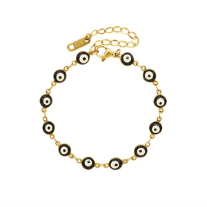 Bracciale in acciaio al titanio placcato oro 18k con ciondoli occhio del diavolo neri e chiusura