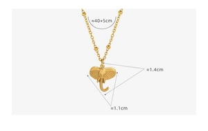 Detailed view of 3D elephant pendant size 1.4cm x 1.1cm on golden bead chain necklace