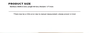 Detailed size specifications for the mini elephant necklace showing length and width