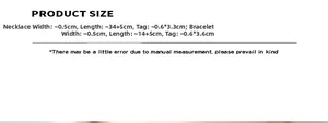 Detailed size specifications for gold plated stainless steel necklace and bracelet set