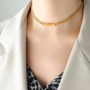 Hip hop chunky geometric gold bar choker necklace made of 18k plated stainless steel