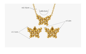 Detail of beaded butterfly necklace and earrings set in 18k gold plated stainless steel
