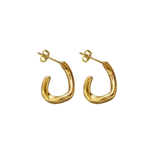 Boucles d'oreilles minimalistes style métal liquide plaqué or 18 carats au design fluide