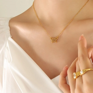 Butterfly Necklace And Earrings Titanium Steel 18K Gold Plated Small Metallic Bead Aesthetic Design Elegant Women