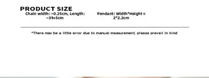 Size chart showing 2x2.2cm pendant dimensions and 39+5cm chain width for the square necklace