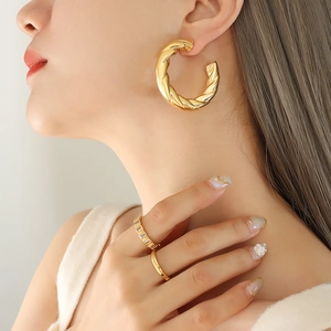 Twisted C-Shaped Hoop Earrings For Women Hollow Croissant Style Titanium Steel Jewelry Niche Fashion Jewelry Accessories