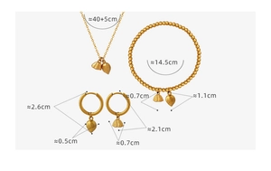 Detailed size chart of vintage gold lotus flower jewelry set with necklace and earrings