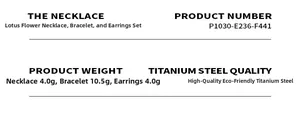 Detailed size and weight chart for 18K gold-plated lotus jewelry set in titanium steel