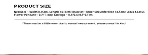 Size specifications for ethnic lotus necklace, bracelet, and earring jewelry set