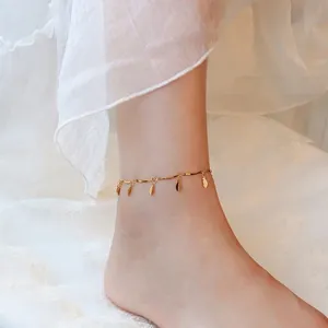 Cavigliera Con Ciondolo A Foglia Per Donna Acciaio Al Titanio Placcato Oro 18K Estate Spiaggia Elegante Minimalista Regolabile