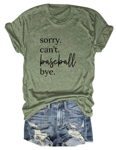 Army green round neck t-shirt with sorry can't print paired with ripped denim shorts