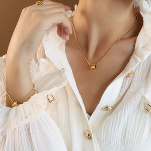 Minimalist Cylindrical Pendant Necklace And Bracelet Gold Plated Titanium Steel Snake Chain Jewelry For Women