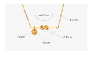 Detailed size specifications for gold knot and ball pendant necklace measuring 40+5cm