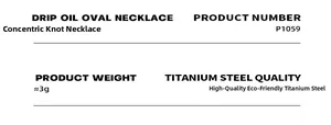 Detailed specifications card for gold plated titanium steel knot necklace weighing 3g
