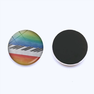 Round 25mm heart piano key glass fridge magnet with colorful musical note design