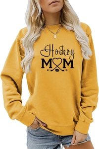 Detail of Ginger Yellow Hockey Mom Sweatshirt showing knit fabric and creative print