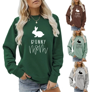 Detail view of the Bunny Mom printed sweatshirt in four colors showing ribbed cuffs