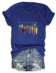 Flat lay of navy t-shirt with Let's Root For Each Other print and distressed denim shorts