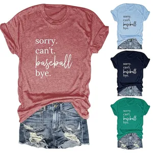 Women's Casual Short Sleeve T-Shirt Sorry Can't Baseball Bye Slogan Letter Print Round Neck Loose Fit Cotton Blend Tee