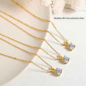 Elegant 18K gold plated titanium necklace with brilliant round cut cubic zirconia pendant