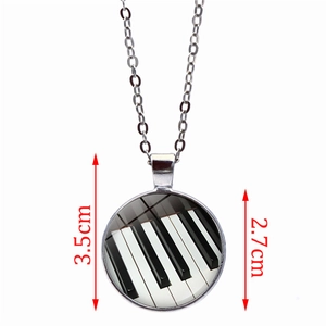 Piano key heart music necklace with silver chain and glass gem pendant 2.7cm