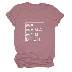 Detail view of cotton blend t-shirt with white MA MAMA MOM BRUH screen print text