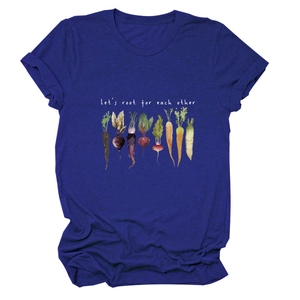 Close-up of Let's root for each other slogan and watercolor root vegetable illustrations