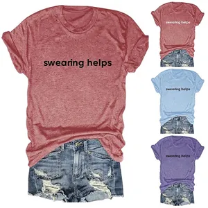 Women Casual T-Shirt Short Sleeve Round Neck Loose Letter Print Swearing Helps Cotton Blend Summer Streetwear