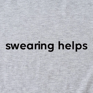 Women's casual grey t-shirt featuring SWEARING HELPS slogan print in soft knit fabric