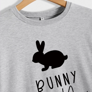 Grey crewneck sweatshirt featuring a black bunny silhouette and BUNNY text print